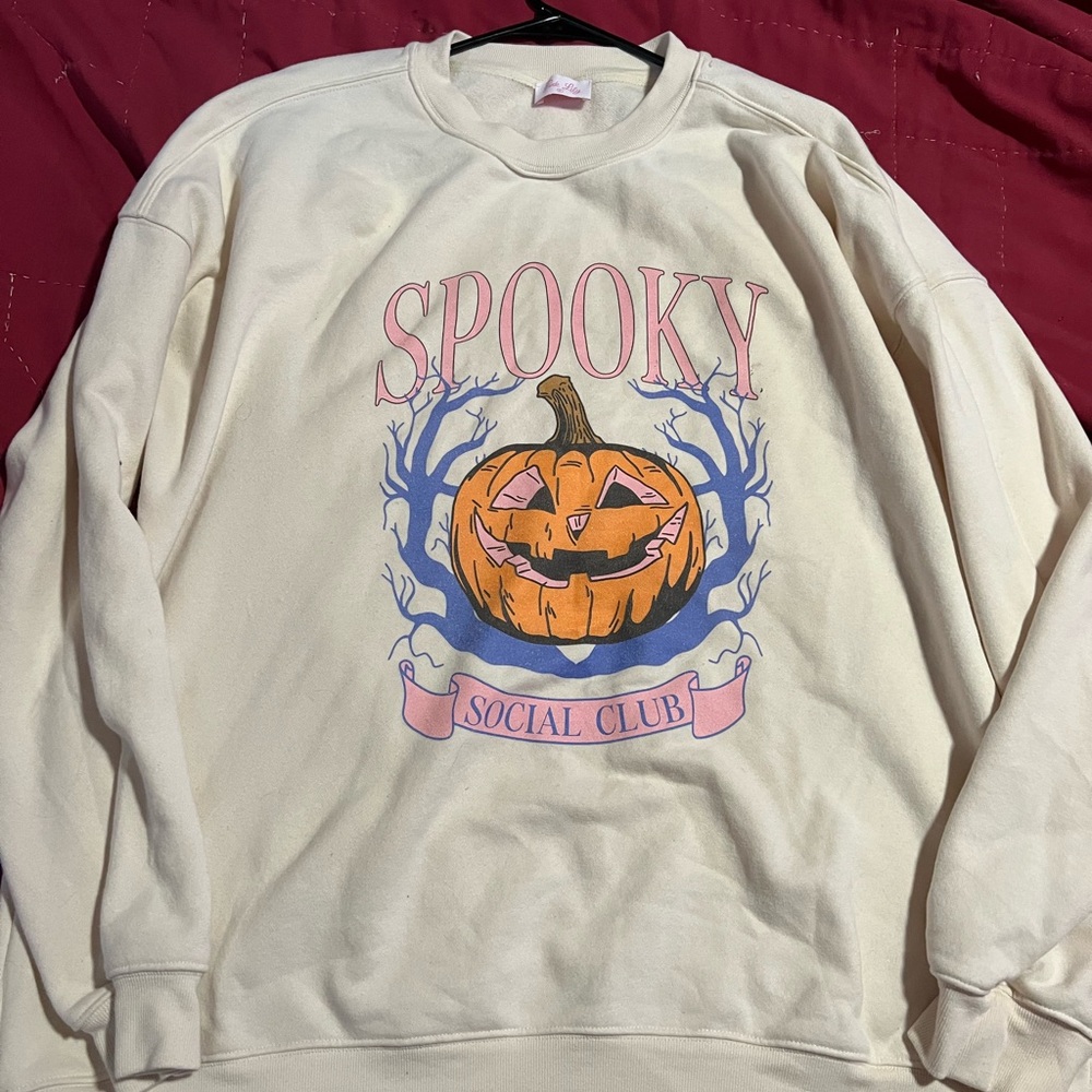 Pink Lily Cream Spooky Pumpkin Sweater